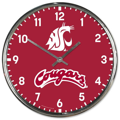 Washington State Cougars Clock Round Wall Style Chrome