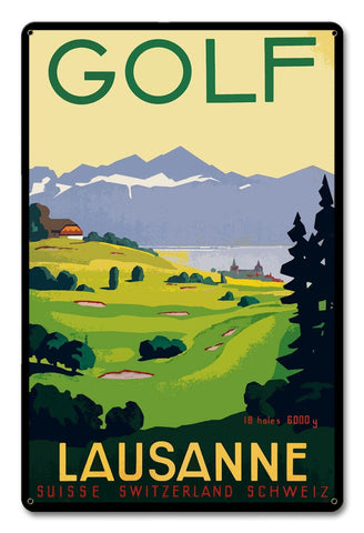 Golf-Lausanne-Switzerland-Vintage-Sign-Metal-Sign
