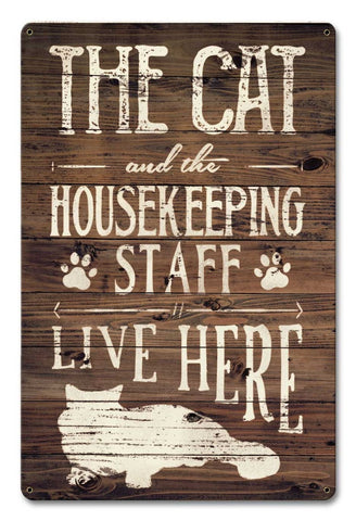 Cat-And-Housekeeping-Live-Here-Metal-Sign