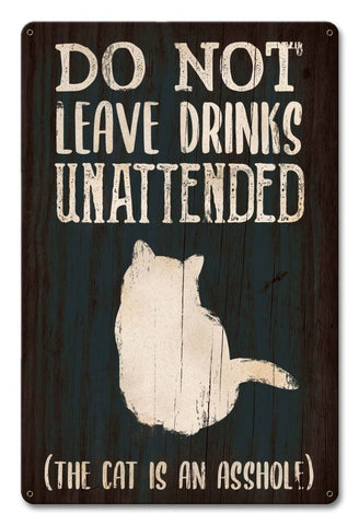 Do-Not-Leave-Drinks-Cat-Vintage-Sign-Metal-Sign