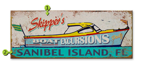Boat Excursions Wood Sign 17x44