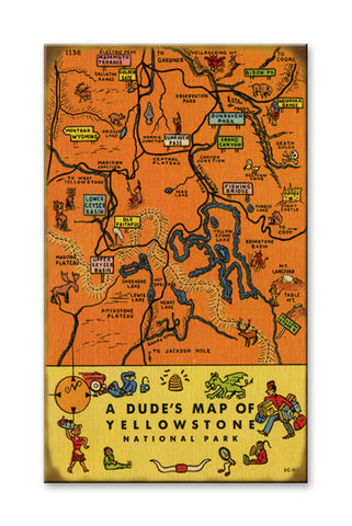 Yellowstone 40's Map Metal Sign 28x48