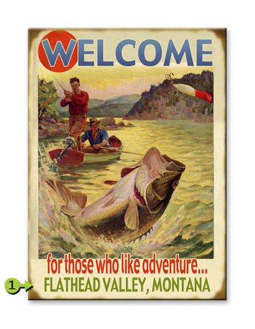 Fisherman Welcome Bass Wood Sign 28x38