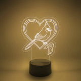 Bird Memorial LED Lamp | Light Up Cardinal Heart