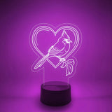 Bird Memorial LED Lamp | Light Up Cardinal Heart