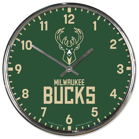 Milwaukee Bucks Clock Round Wall Style Chrome