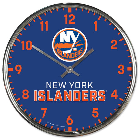 New York Islanders Clock Round Wall Style Chrome