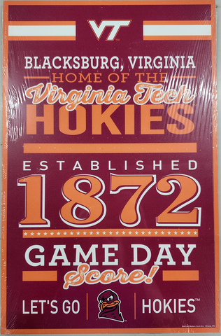 Virginia Tech Hokies Sign 11x17 Wood Established