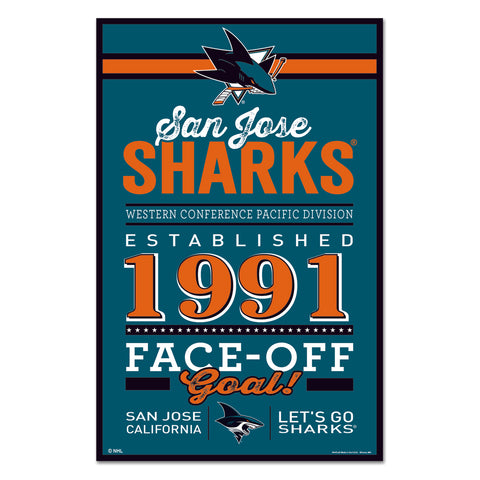 San Jose Sharks Sign 11x17 Wood Established Design