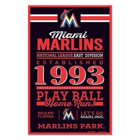 Miami Marlins Sign 11x17 Wood Established Design