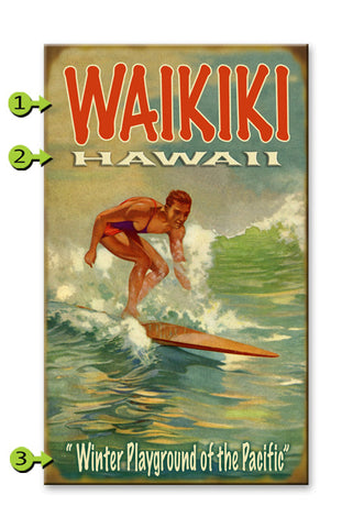 Winter Playground Male Surfer Wood Sign 14x24