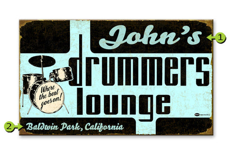 Drummers Lounge Wood Sign 14x24