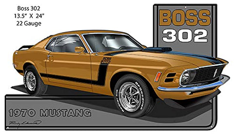 Mustang 1970 Series Gold Cut Out Metal Sign By Rudy Edwards 13.5×24