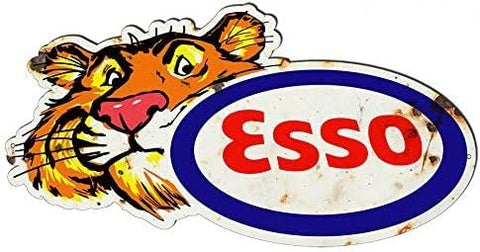 Esso Tiger Gas And Motor Oil Laser Cut Out Vintage Metal Sign