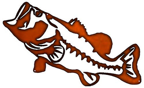 Bass Fish Silhouette Metal Cut Out With Faux Copper Finish 14.5x23.5