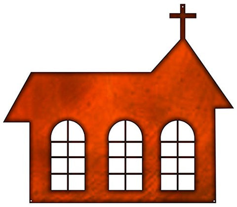 Church Laser Cut Out Faux Copper Finish Metal Sign 20x23