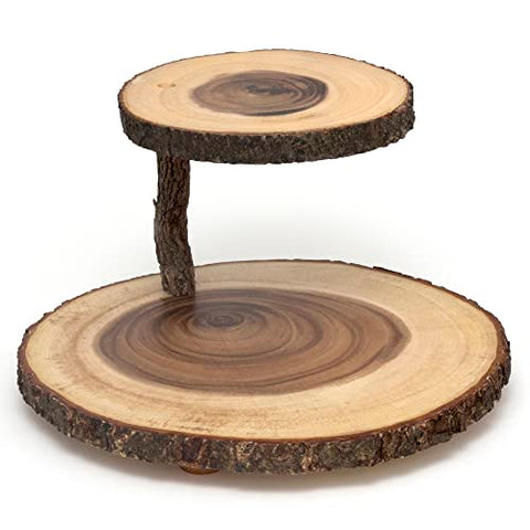 Lipper International Acacia 2-Tier Tree Bark Server for Meats, Cheeses, and Crackers,Acacia Tree Bark, 14