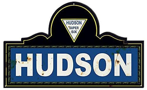 Hudson Super Six Vintage Metal Cut Out Sign Aged Looking Garage Shop Art