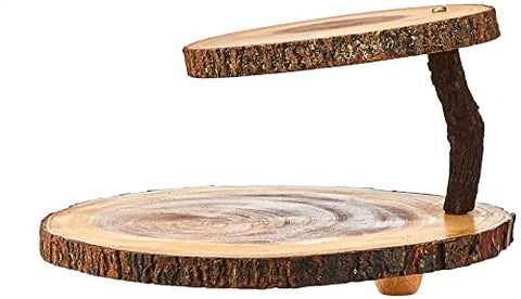 Lipper International Acacia 2-Tier Tree Bark Server for Meats, Cheeses, and Crackers,Acacia Tree Bark, 14