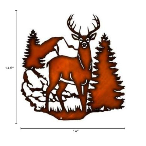 Deer In Forest Metal Wall Decor With Copper Faux Finish 14x14.5