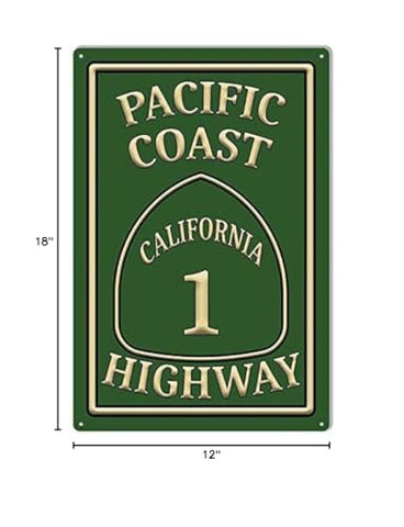 Pacific Coast Highway 1 Garage Shop Metal Sign 12×18