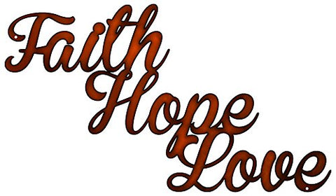 Faith, Hope, Love, Home Decor Metal With Faux Copper Finish 13.5x23.5