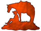 Cowboy And Horse Cut Out Faux Copper Finish Metal Sign 24×29.5