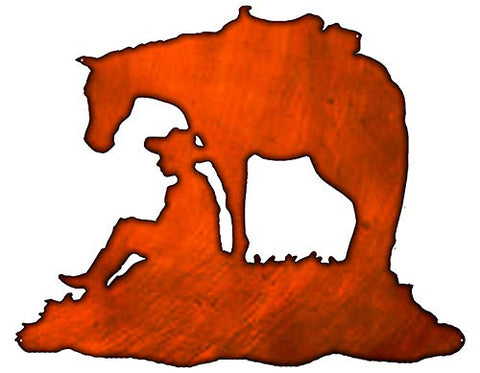 Cowboy And Horse Cut Out Faux Copper Finish Metal Sign 24×29.5