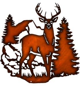 Deer In Forest Metal Wall Decor With Copper Faux Finish 14x14.5