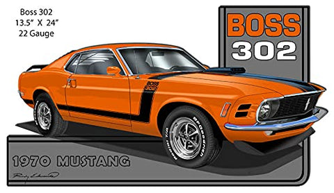 Mustang 1970 Series Orange Cut Out Metal Sign By Rudy Edwards 13.5×24