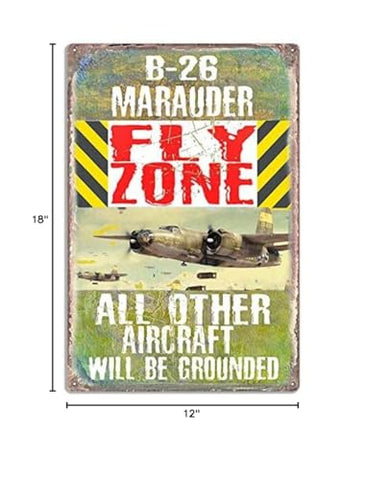 ArtFuzz B-26 Marauder Fly Zone Military Plane Metal Sign by Phil Hamilton