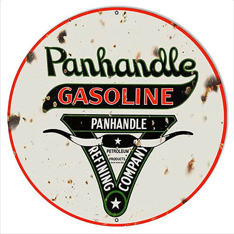 Panhandle Gasoline Reproduction Garage Metal Sign 30×30 Round