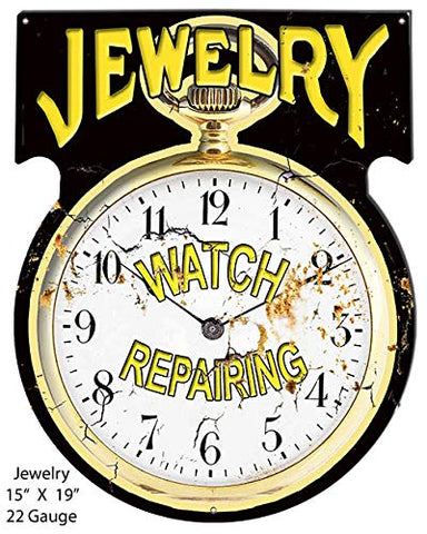 Jewelry Watch Repair Reproduction Cut Out Nostalgic Metal Sign 15×19