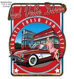 ArtFuzz Corvette Red Vette Diner Metal Cut Out Sign Pin Up Girl by Bernard Oliver