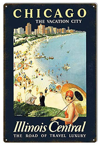 Illinois Central Chicago The Vacation City Railroad Aluminum Sign