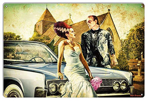 Mels Drive In Diner with Classic Car 1958 Chevy Metal Sign By Bob Kramer 12×18
