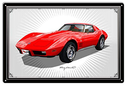 Corvette Sting Ray Red Garage Art Metal Sign Rudy Edwards 18×30