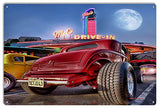 Red Classic Hot Rod At Mels Drive In Diner Metal Sign By Bob Kramer 12×18