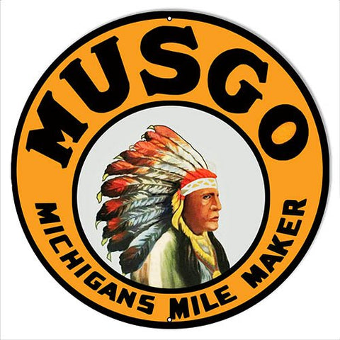 ArtFuzz Musgo Motor Oil Reproduction Gas Station Metal Sign 24 Round