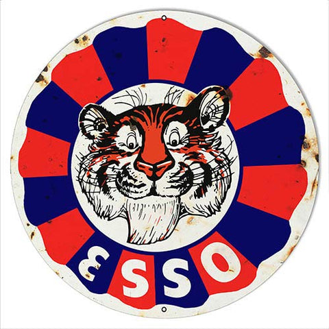 Esso Tiger Gas And Motor Oil Garage Art Aged Looking Repro’d 30? Metal Sign