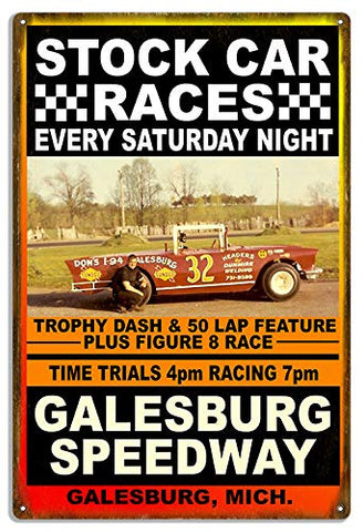 Galesburg Car Races Reproduction Motor Speedway Metal Sign 16×24