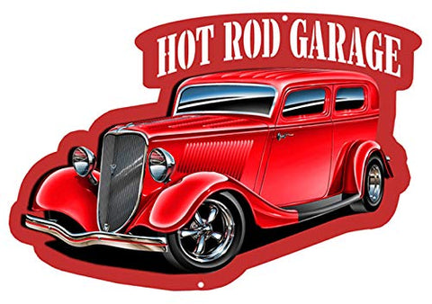 Hot Rod Garage Automobile Cut Out With 3D Effect Metal Sign 13.5×20.5