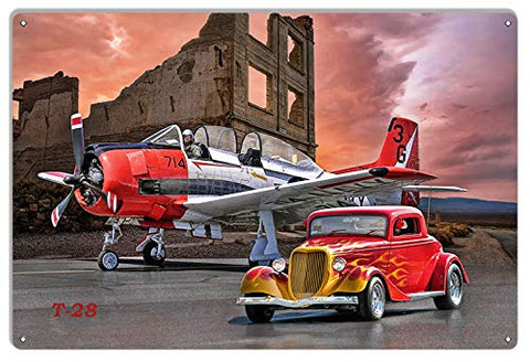 T28 Aircraft Classic Hot Rod Metal Sign by Artist Bob Kramer 12×18
