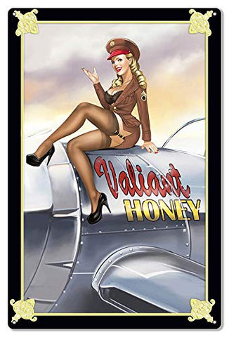 Nose Art Valiant Honey Pin Up Girl Large Aviation Metal Sign 16×24