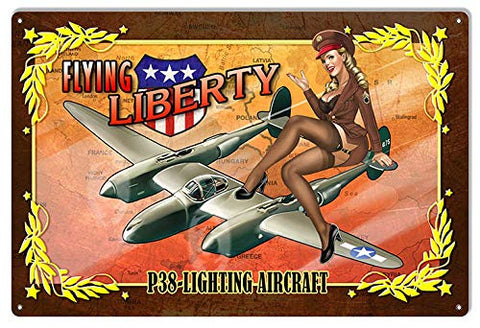 Airplane P38 Lightning Aircraft Pin Up Girl Aviation Metal Sign 12×18