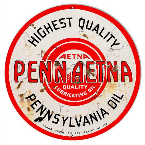 Penn Aetna Motor Oil Reproduction Vintage Metal Sign 24×24 Round