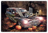 Rat Rod Hearse Halloween Metal Hot Rod Car Sign By Artist Bob Kramer 12×18