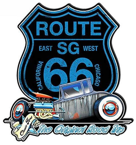 Route 66 The Original Road Trip Metal Cut Out Sign by Bernard Oliver