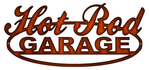 Hot Rod Garage Cut Out Faux Copper Finish Metal Sign 10.5×23.5