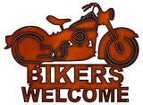 Bikers Welcome Cut Out Faux Copper Finish Metal Sign 14x19
